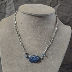 Silver and Blue Gemstone Necklace with Delicate Chain